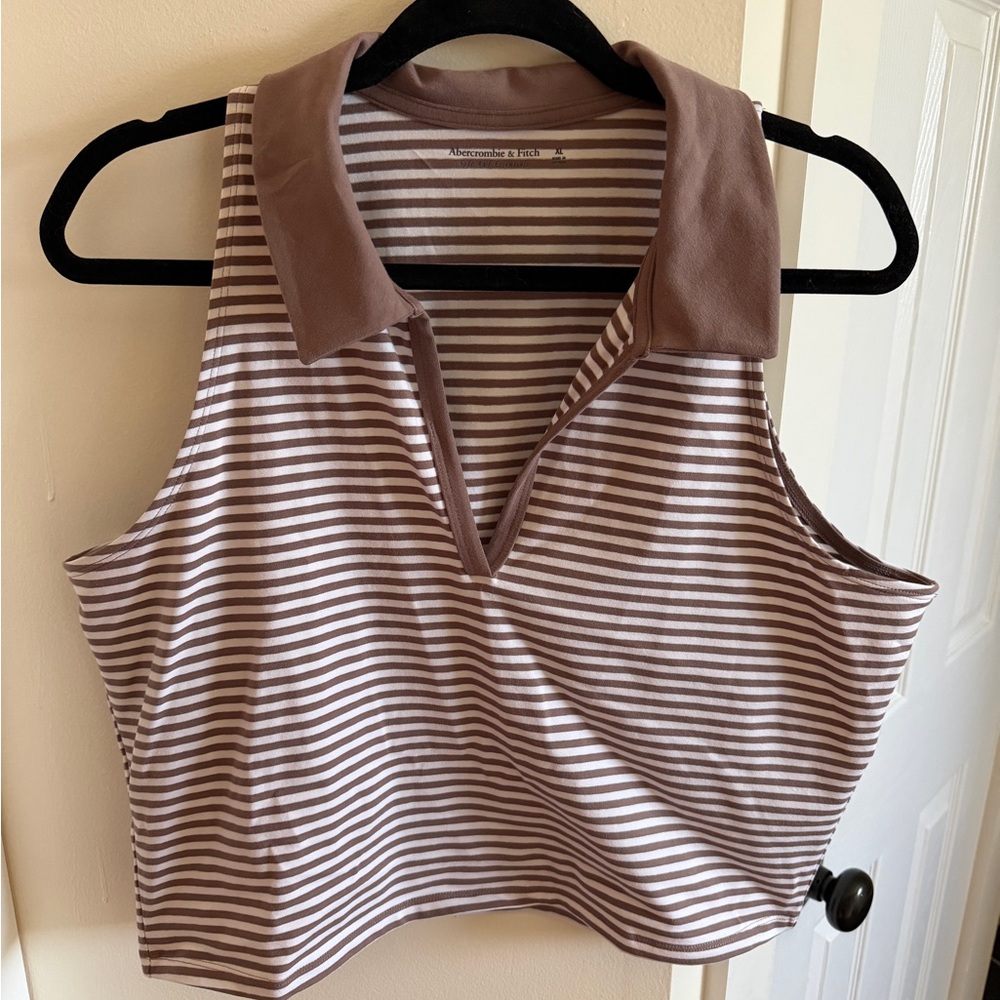 Abercrombie & Fitch Tan and White Striped Crop Top